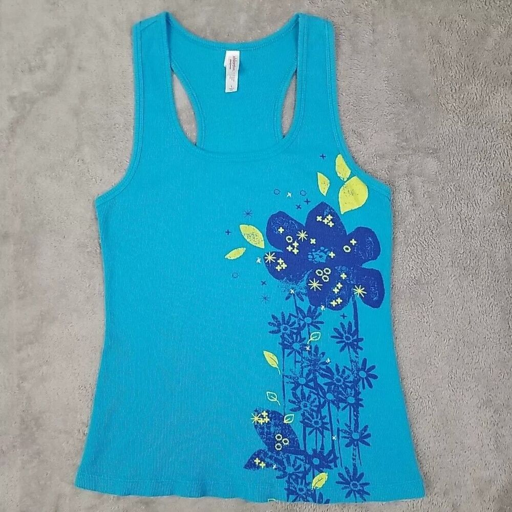 Vtg XHILARATION SLEEPWEAR BLUE TANK TOP Floral Design Size LARGE 100% cotton